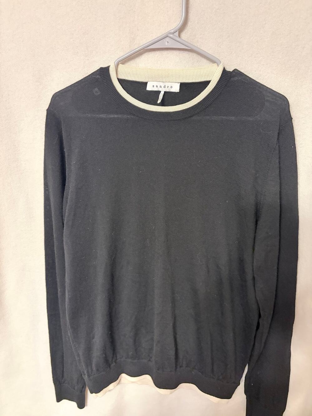 Sandro Paris 100% Merino Wool Contrast Trim Knit Sweater Top S8261W